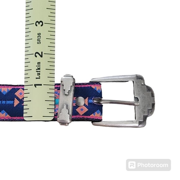 Nuovo Belt 36" Southwestern Design Rockabilly Cast Silver Buckle Vtg Blue Pink - Picture 6 of 11